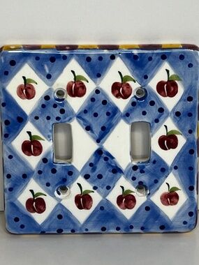 Ganz Painted Ceramic Light Switch Cover Plate Double Switch -Apples Cottagecore